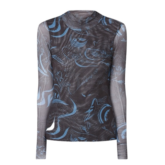 Ted Baker Judine Blue Mesh High Neck Long Sleeve Mock Neck Top XXS - Picture 4 of 5